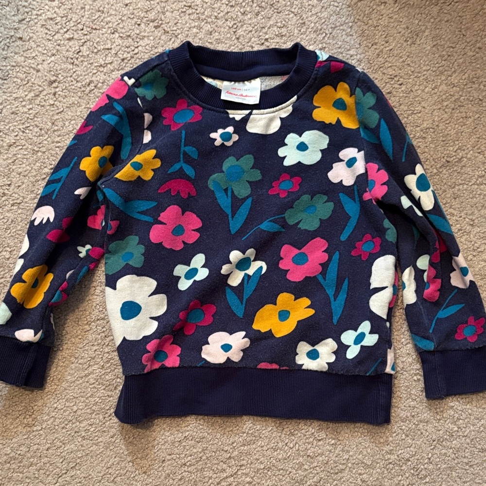 Girls' Navy Floral Crewneck Sweatshirt